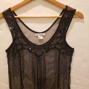 Body Central Sheer Black Tank with Beading  Size Med